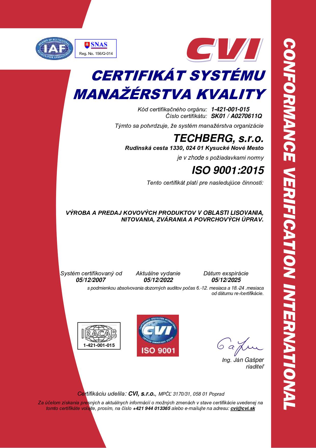 Certifikát systému manažérstva kvality